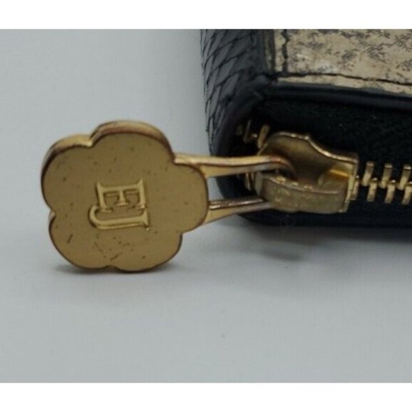 ERIC JAVITS Reptile Patchwork Leather Black Tan Zip Around Wallet - Picture 11 of 15